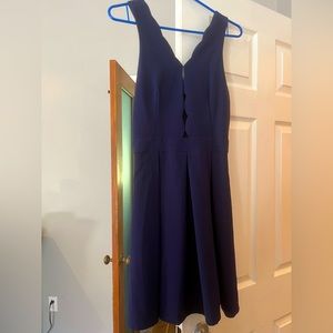 Blue Knee Length Skater Dress with Scallop Cutout